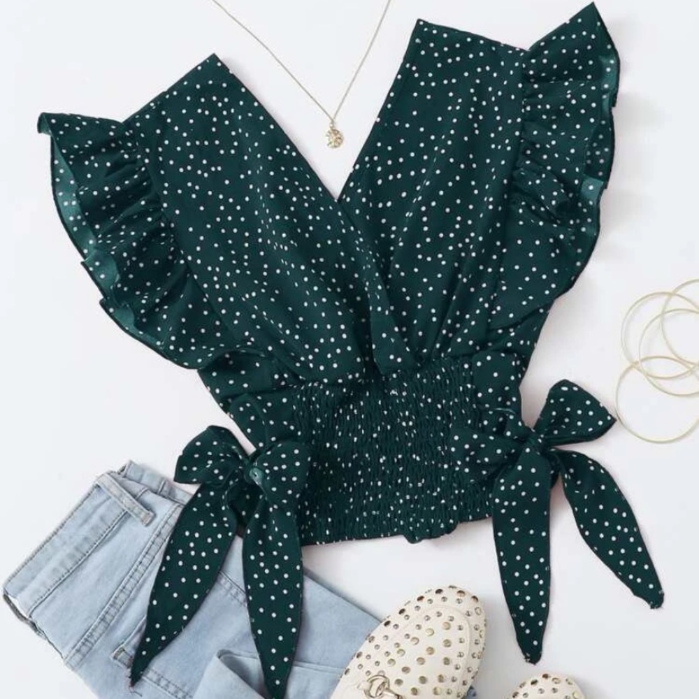 Ruffle Arm Polkadot Shirt